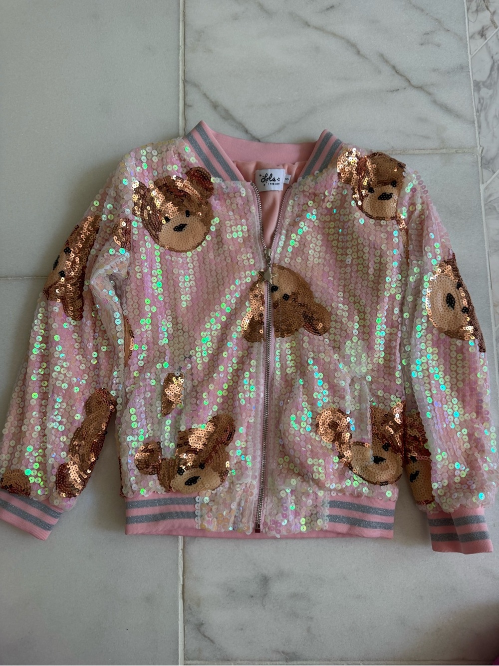 Lola and the Boys Pink Sequin Teddy Bomber Jacket